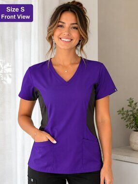 BEVERLY HILLS UNIFORMS NWT Short Sleeve V-Neck Purple Scrub Top